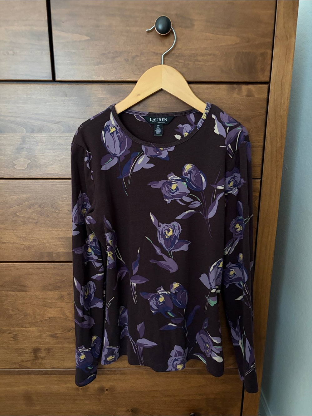Lauren Ralph Lauren Dark Purple Floral Long-Sleeve Tee